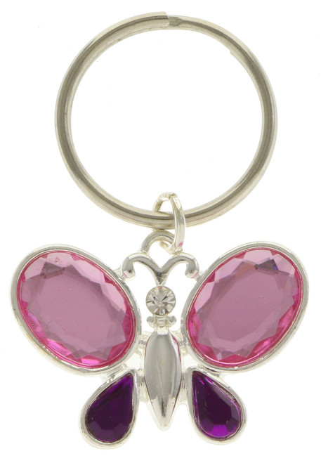 Silver Tone Butterfly With Pink Jewel Wings KEKC5056