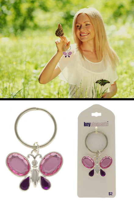 Silver Tone Butterfly With Pink Jewel Wings KEKC5056