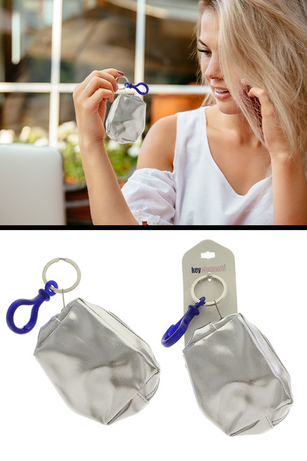 Silver Tone Imitation Leather Zippered Change Purse Key Chain KEKC5077