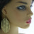Embossed Grid Pattern Oval Disc Dangle Earrings Gold-Tone - E23431