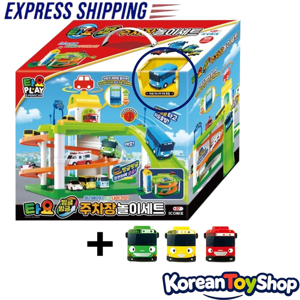 0102 Tayo Little Bus Tayo Parking Garage Play Set Toy with 4 Mini Buses ICONIX