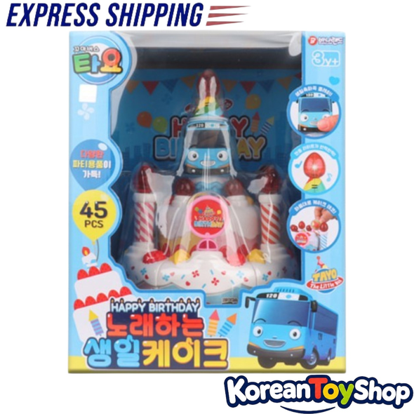Tayo Little Bus Tayo Singing Birthday Cake Toy with Party Supplies, Melody, LED Candle