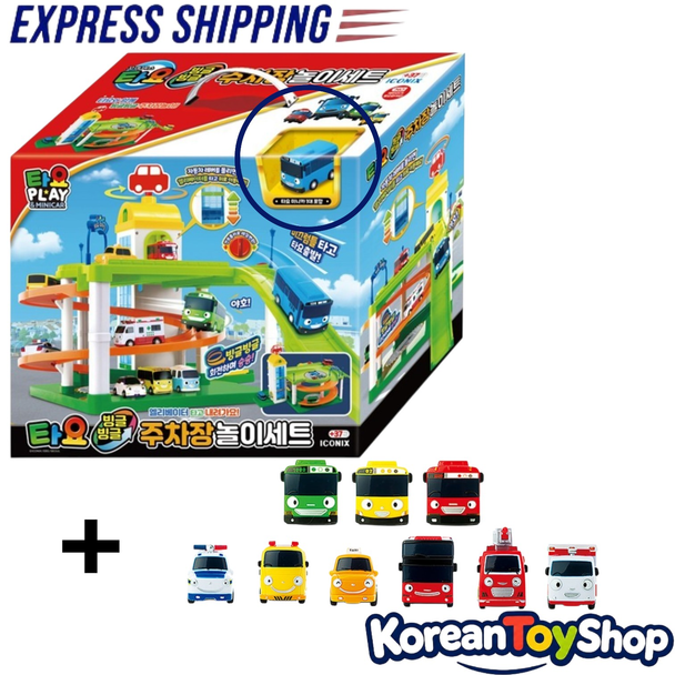 0103 Tayo Little Bus Tayo Parking Garage Play Set Toy with 10 Mini Cars ICONIX