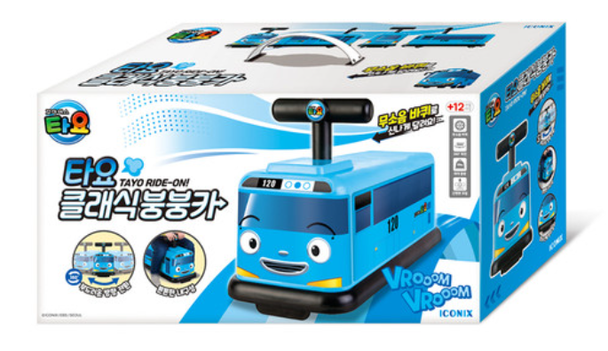 Tayo Little Bus Classic Vroom Vroom Ride-On Car Toy with Silent Wheels ICONIX