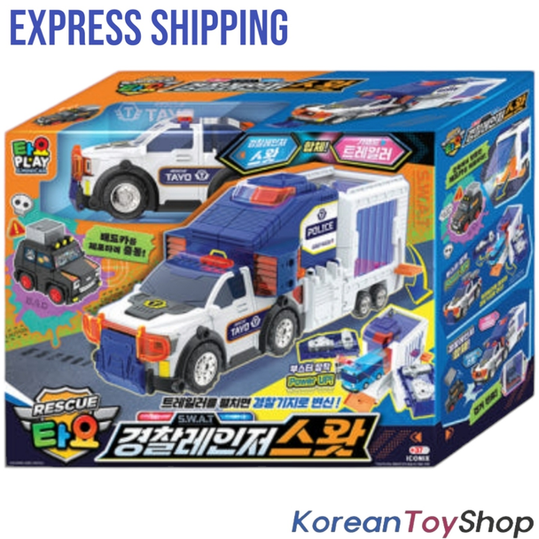 Tayo the Little Bus Police Ranger SWAT Trailer Transforming Police Base Toy Car ICONIX