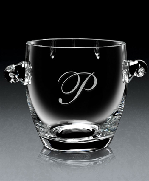 Hand Blown European Crystal Large 'Coronet' Ice Bucket - Sand Etched