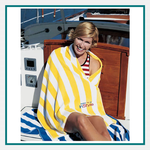 Towel Specialties 30” x 63” Turkish Signature Midweight Cabana Stripe Beach Towel - Embroidered