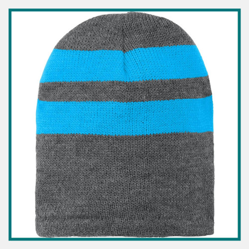 Port & Co Fleece Striped Beanie Embroidered Logo
