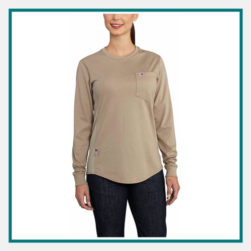 Carhartt Women's FR Force Cotton Long-Sleeve Crewneck T-Shirt- Embroidered
