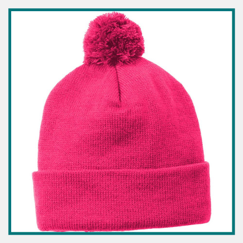 Sport-Tek Solid Pom Pom Beanie Embroidered Logo Sport-Tek Solid Pom Pom Beanie Embroidered Logo