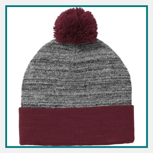 Sport-Tek Heather Pom Pom Beanie Embroidered Sport-Tek Heather Pom Pom Beanie Embroidered