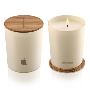Zenscents small aromatherapy soy candle with bamboo lid featuring Apple Computer branding.