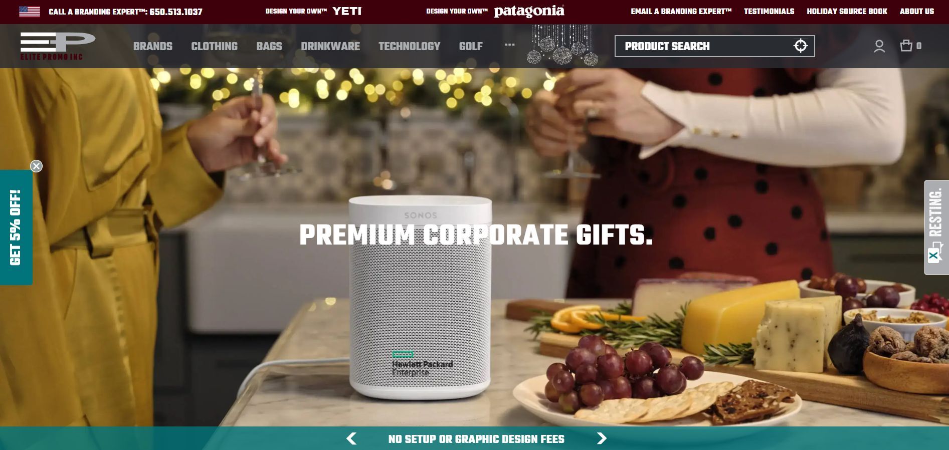 EPI homepage showing premium corporate and holiday gifts for teams with custom co-branding options.
