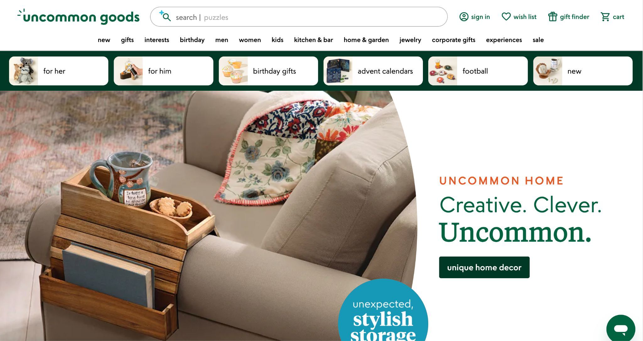 Screenshot of UNCOMMON GOODS's website.
