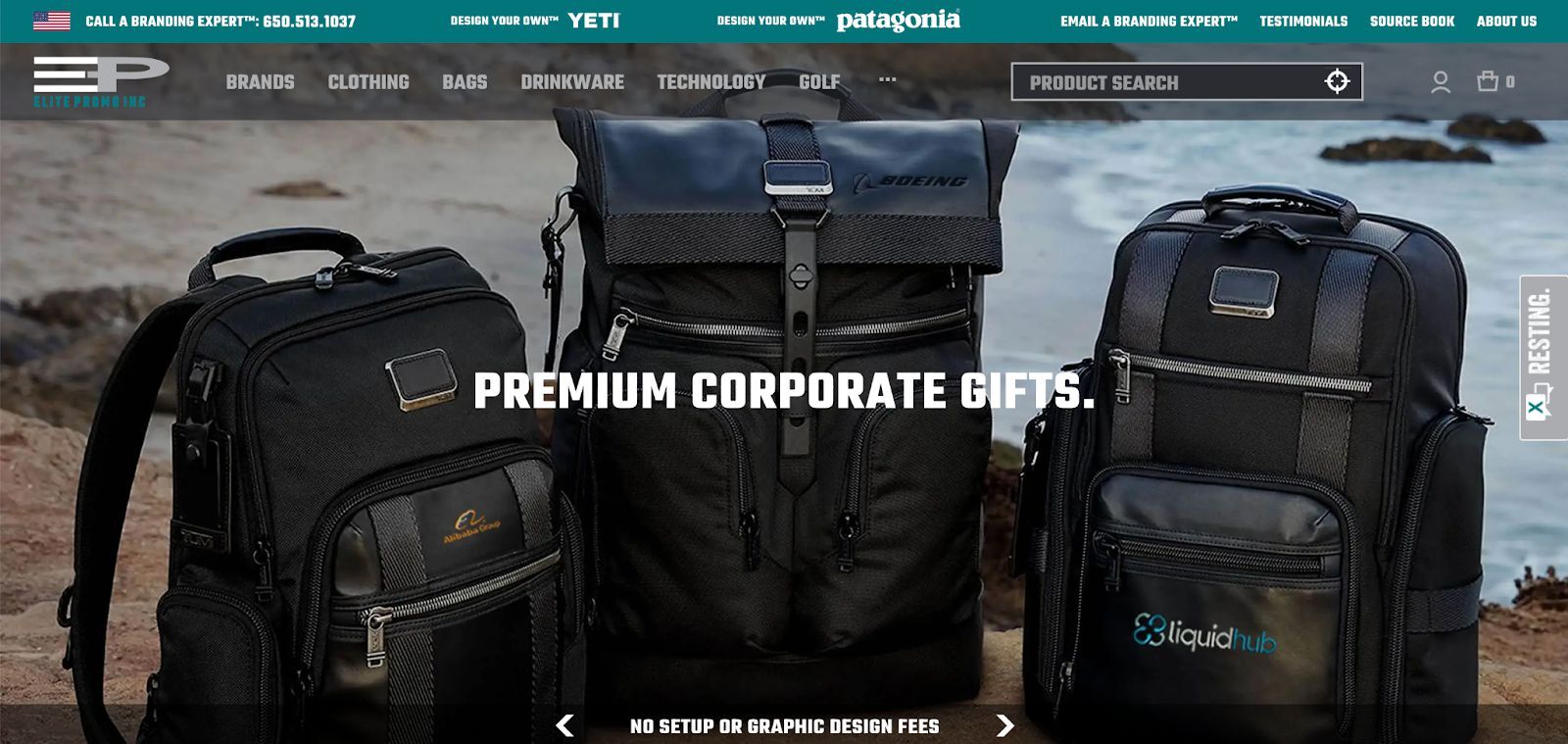 Screenshot of the hero section of ELITE PROMO INC's website. ELITE PROMO INC is one of the top corporate gifting companies in 2025.