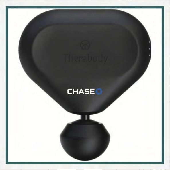 Therabody Theragun Mini 2.0 custom massager with Chase logo, a thoughtful choice for corporate holiday gifts for clients.