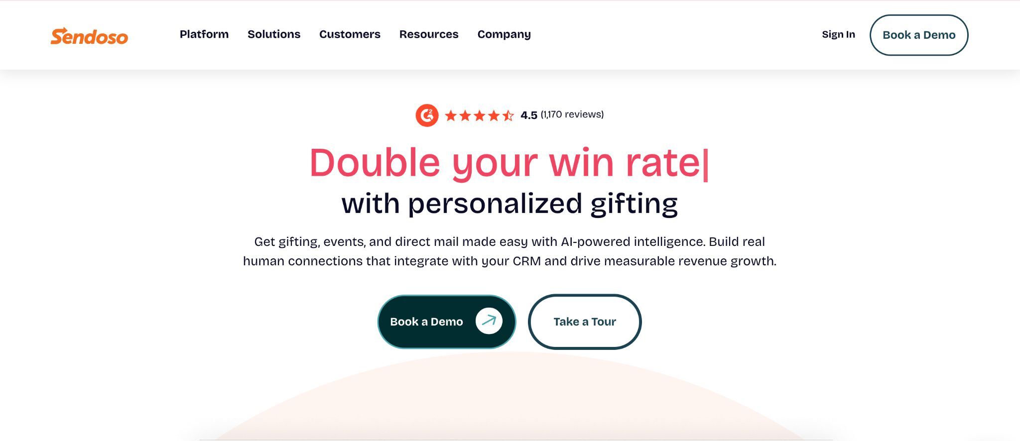 screenshot of hero section of SENDOSO's website. one of the top corporate gifting companies