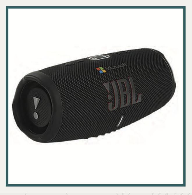 JBL Charge 5 Portable Bluetooth Speaker, custom-printed with the Microsoft logo, delivering powerful wireless sound.