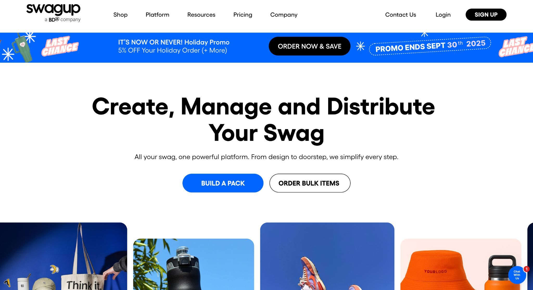 Screenshot of SWAGUP's website. one of the top corporate gifting companies in 2025