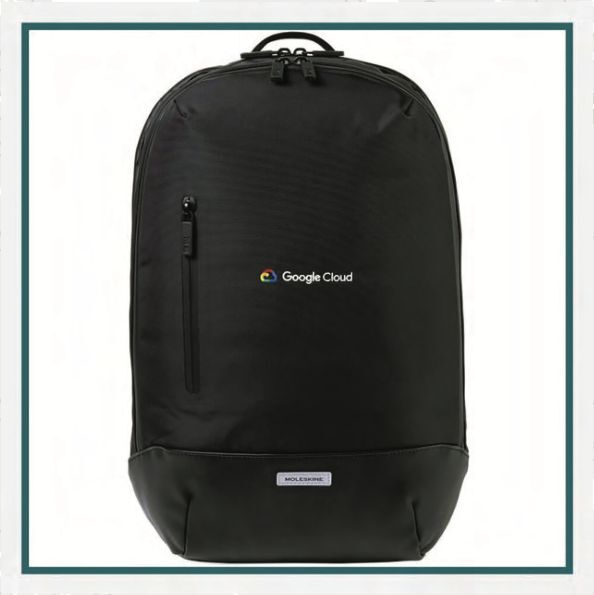 Moleskine Metro Backpack embroidered with Google Cloud logo, a sleek and practical choice for corporate holiday gifts for clients.
