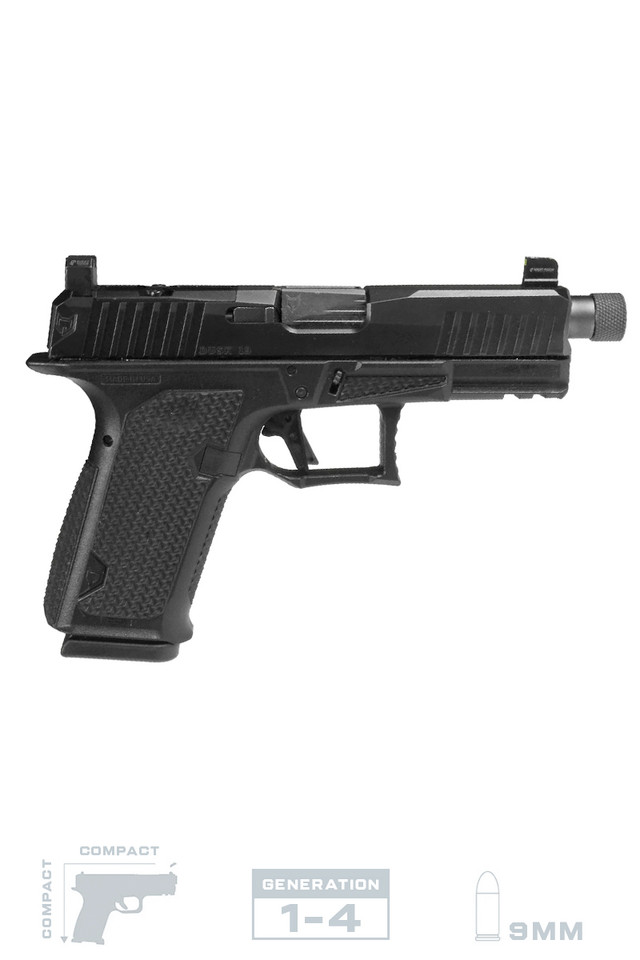 Dusk 19 w/Black Slide, Black Frame, NF Suppressor Sights, Flat Trigger, GG Threaded Barrel