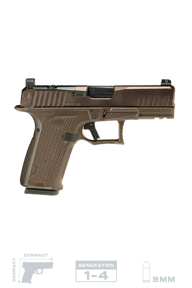 Discontinued Dusk 19 w/ORB Slide, Brown Frame, Black Std. Barrel, NF Lower 1/3 Sights, Flat Trigger