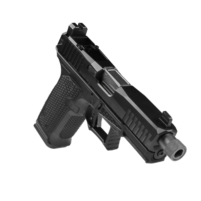Dusk 19 w/Black Slide, Black Frame, NF Suppressor Sights, Flat Trigger, GG Threaded Barrel