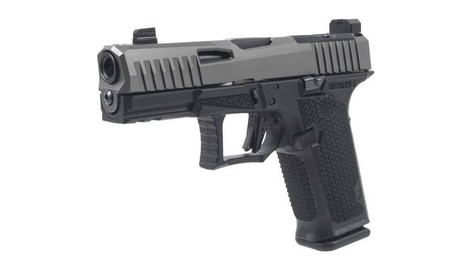 Dusk 19R (Rainier Spec) w/GG Slide, Black Frame, Blk Ported Barrel, NF Lower 1/3 Sights, Flat Trigger w/ GG safety