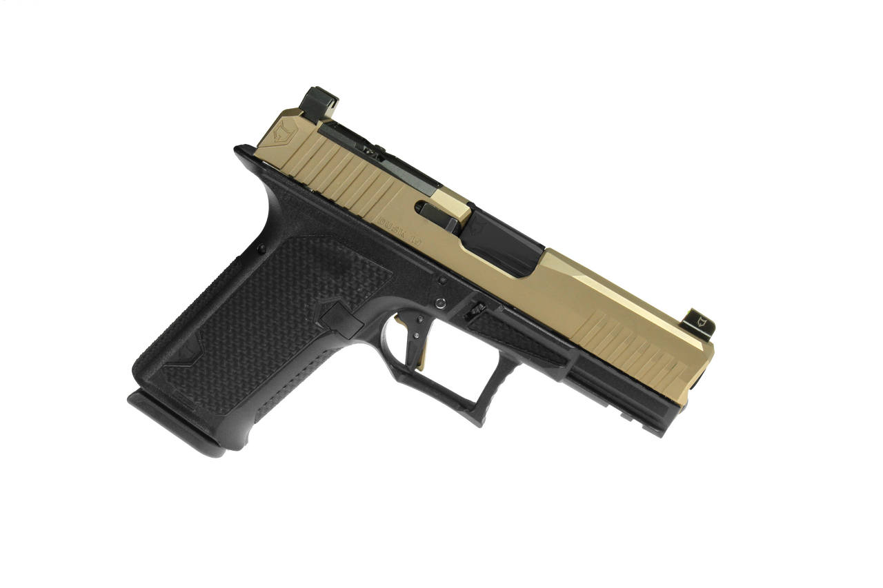 Image of Dusk 19 w/FDE Slide and Black Frame, Black Barrel, NF Lower 1/3 Sights, Flat Trigger