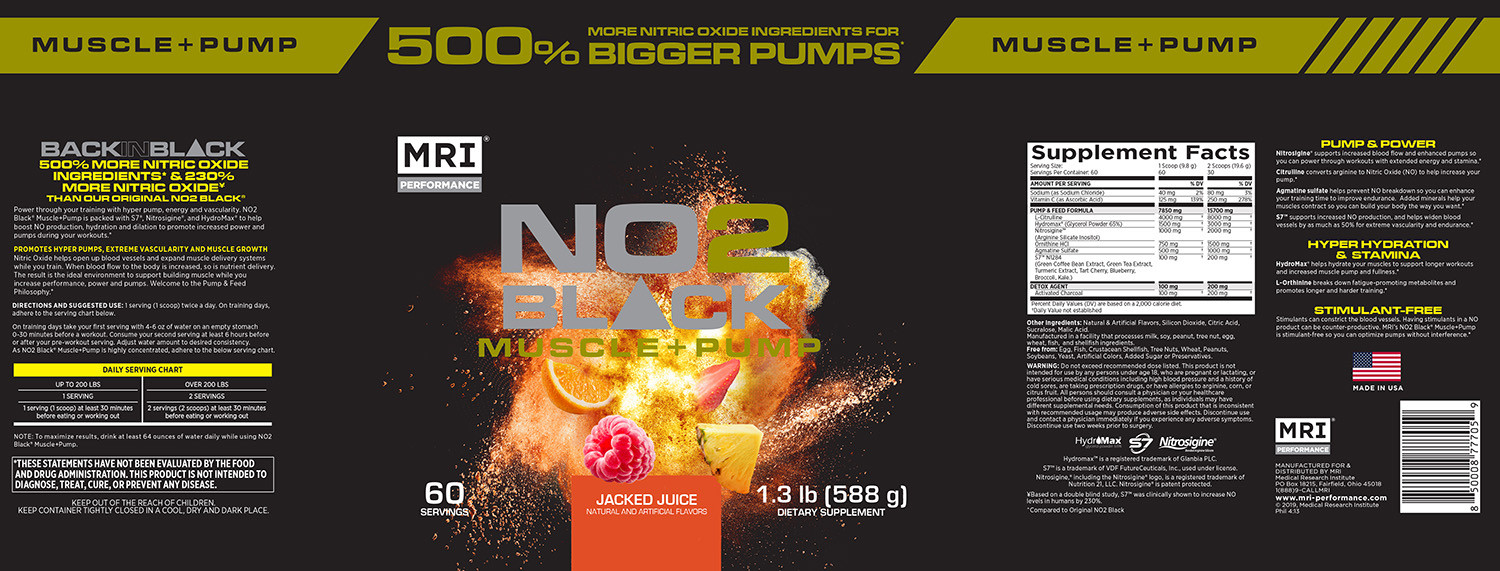 MRI NO2 Black Muscle Pump Nitric Oxide Preworkout Supplement Stim