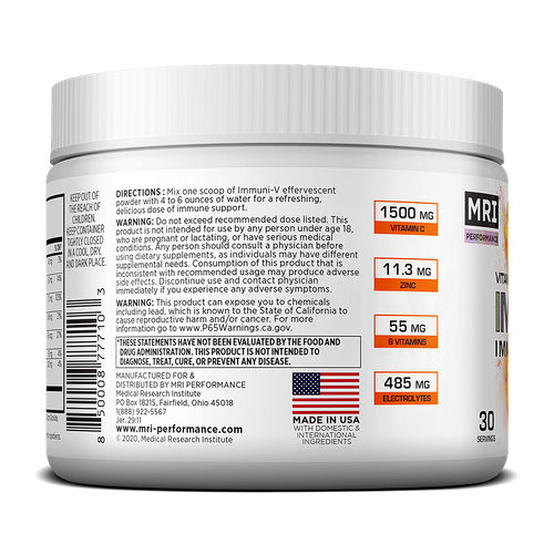MRI Performance Immuni-V Immune Support Orange Effervescent Powder Supplement Features MRI Performance Immuni-V Immune Support Orange Effervescent Powder Supplement Features