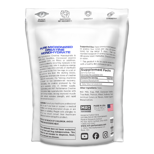 MRI Performance Creatine Monohydrate 1000g Back MRI Performance Creatine Monohydrate 1000g Back