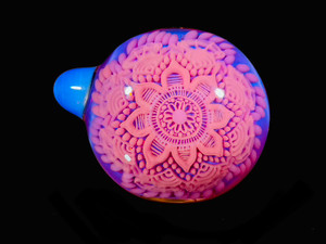 Chillery Bogart glass air trapped spoon w/mandala flower disc flip 