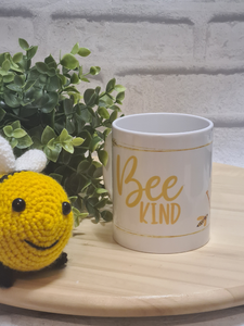White ceramic bee kind themed mug. Friendship mug, Gift, sublimation design. 