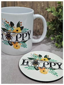 Bee themed Happy Mug and Coaster