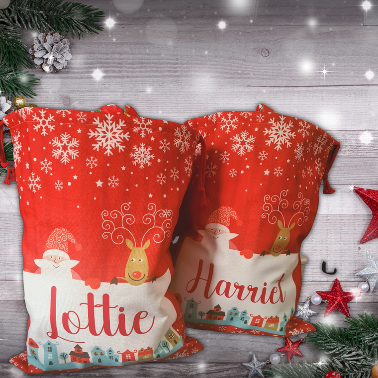 Personalised Christmas themed linen gift sack, Santa sack, my First Christmas sack