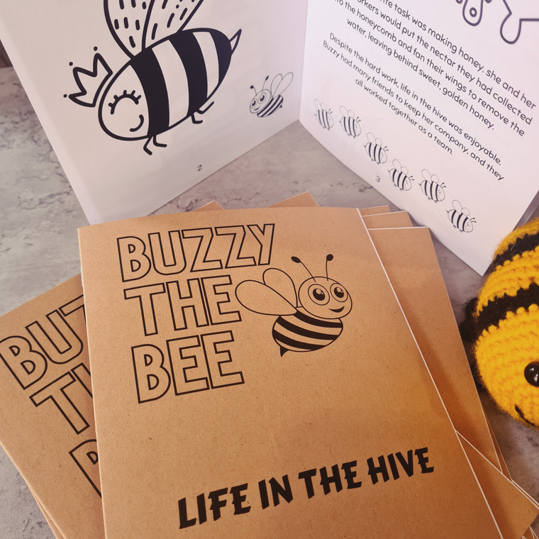 Children’s Buzzy the Bee short story and colouring book with crayons