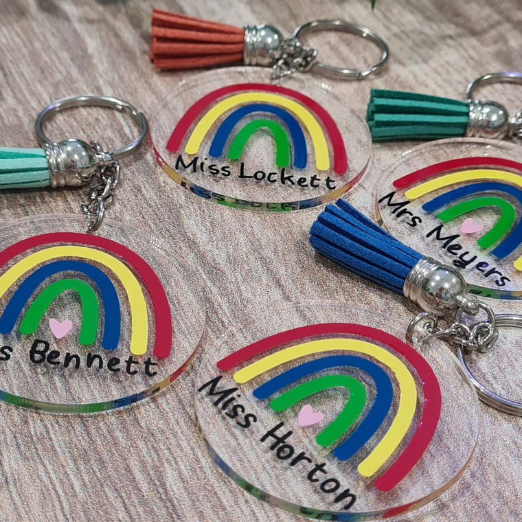 Rainbow teacher keyring bag tag