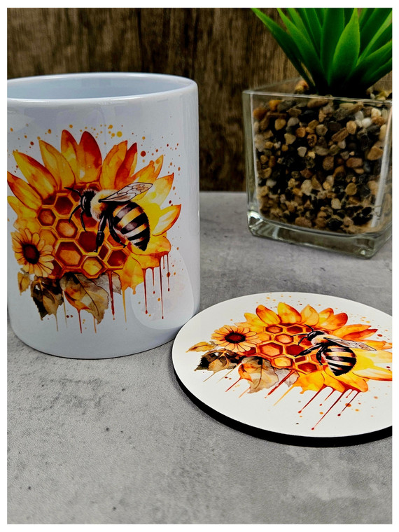 Sunflower Bee Mug and Coaster