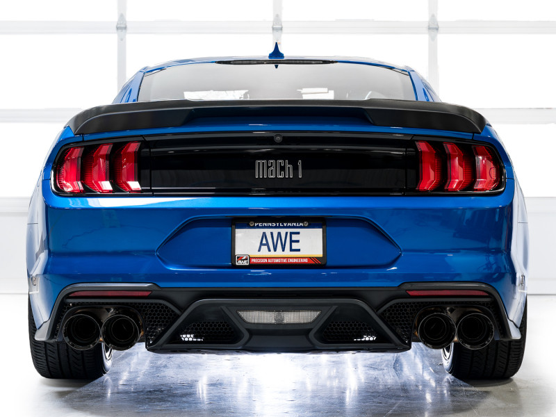 AWE Tuning 21-23 Ford Mustang Mach 1 SwitchPath Cat-Back Exhaust w/ Quad Diamond Black Tips - 3025-43551 Photo - Mounted