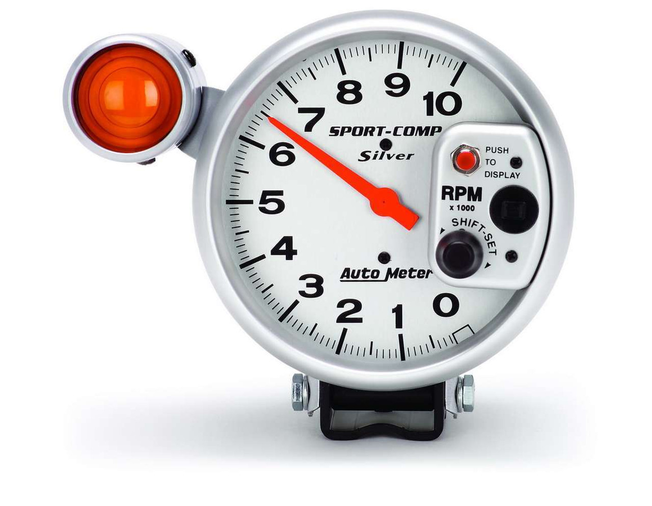 Autometer Sport-Comp 5 inch 10K RPM Shift Light Silver Tach - 3911