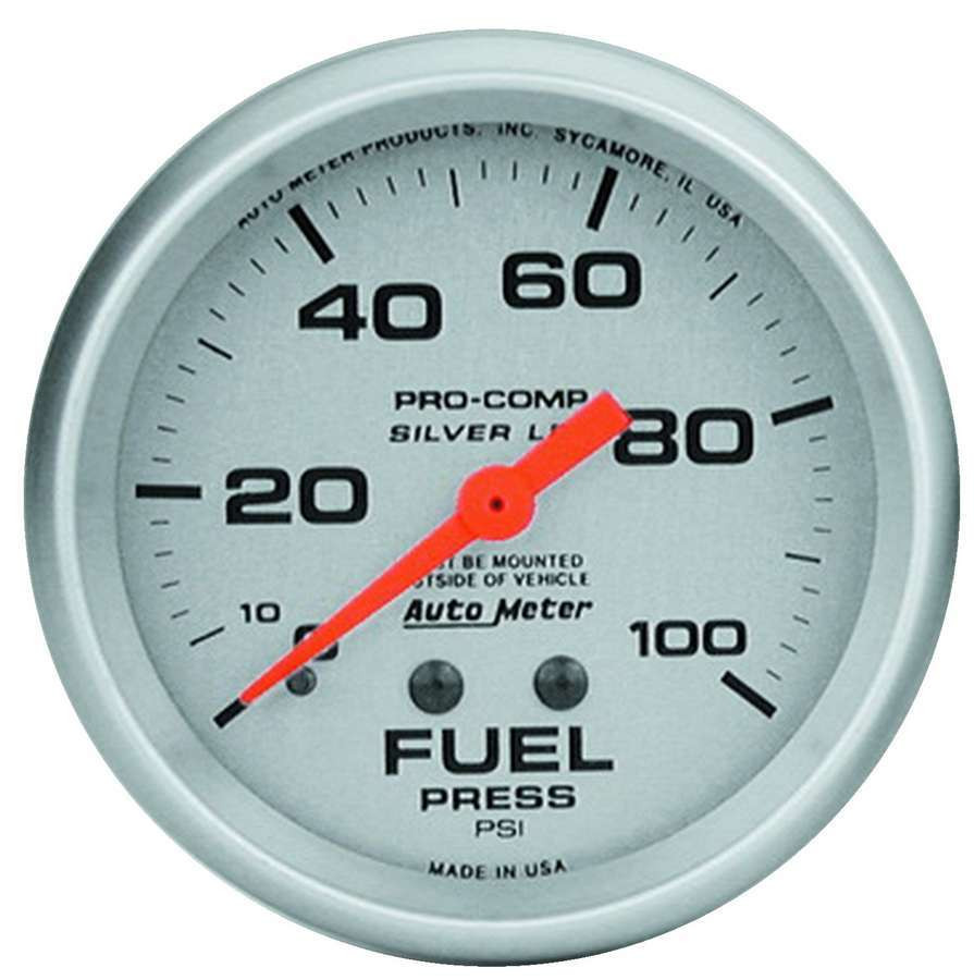 Autometer 66.7mm METRIC 0-100 PSI Fuel Pressure Liquid Filled Mechanical Silver Gauge - 4612
