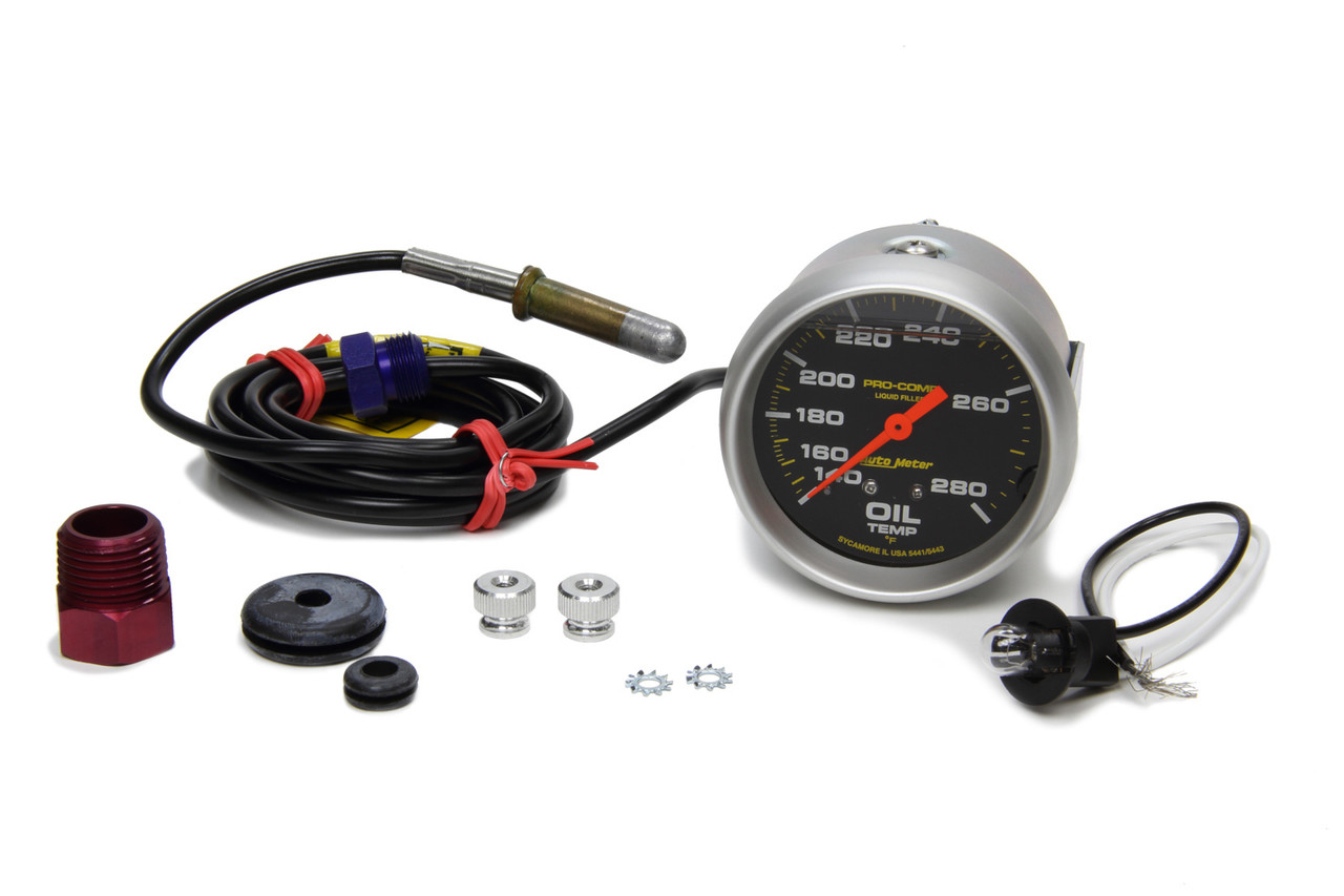 Autometer Liquid Filled Mechanical 66.7mm 140-280 deg F Oil Termperature Gauge Includes 6 ft Tubing - 5441