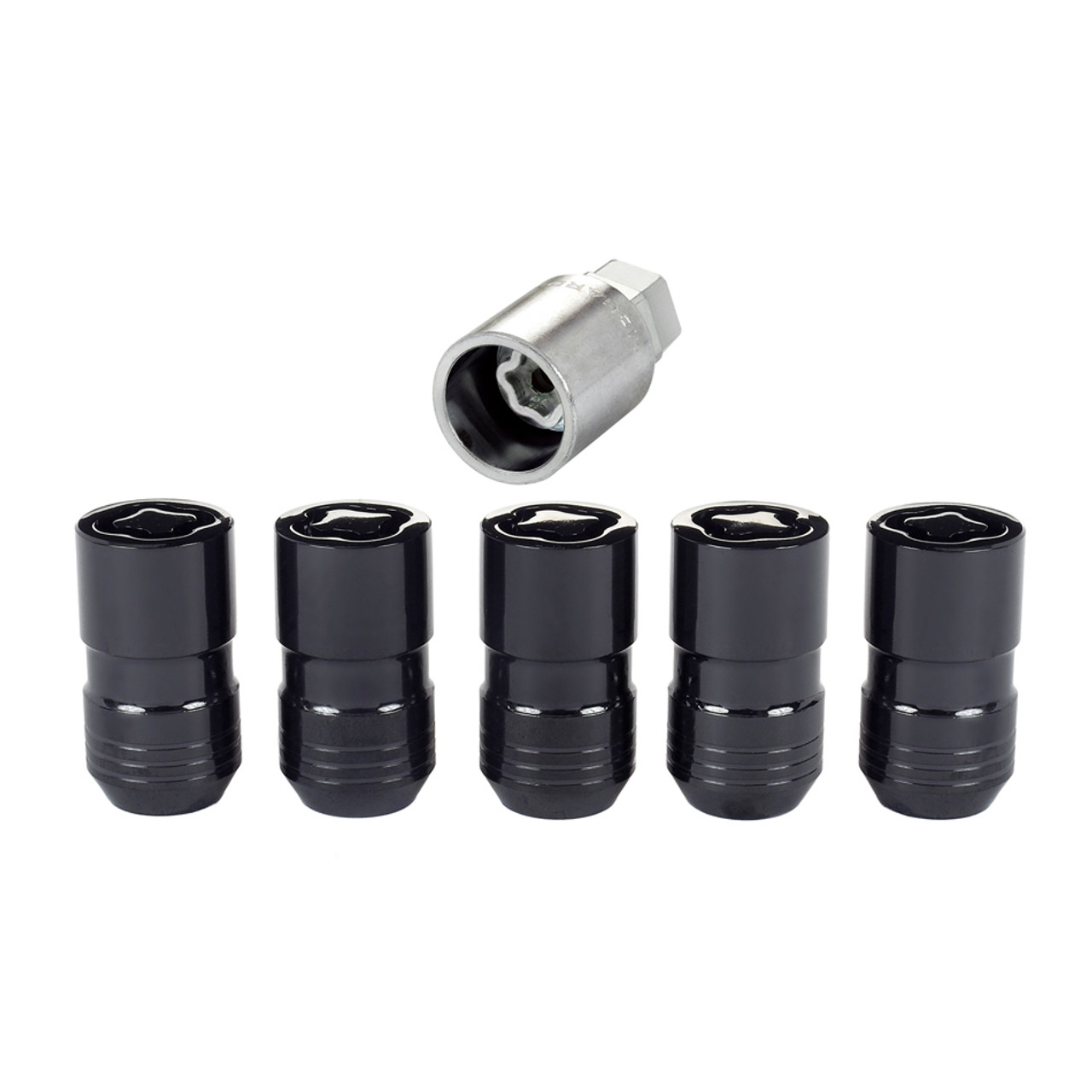 McGard Wheel Lock Nut Set - 5pk. (Cone Seat Tuner) M14X1.5 / 22mm Hex / 1.648in OAL - Black - 25515BK