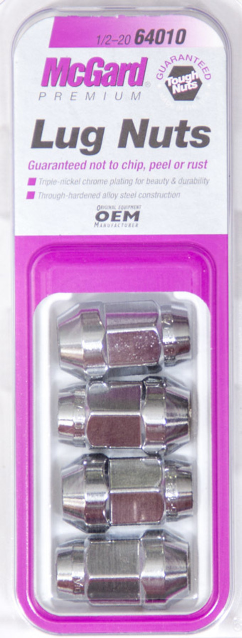 McGard Hex Lug Nut (Cone Seat Bulge Style) 1/2-20 / 3/4 Hex / 1.45in. Length (4-pack) - Chrome - 64010