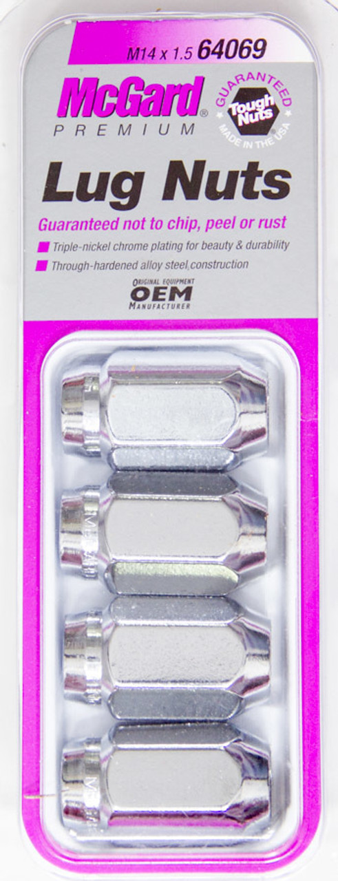 McGard Hex Lug Nut (Cone Seat) M14X1.5 / 22mm Hex / 1.635in. Length (4-Pack) - Chrome - 64069