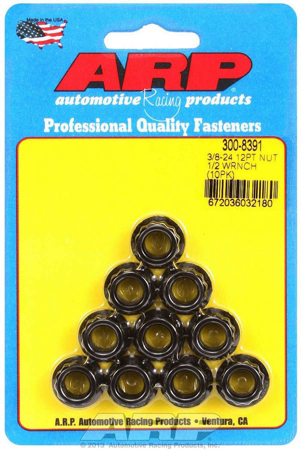 ARP 3/8-24 1/2 Socket .645 Flange OD 12pt Nut Kit (10 pack) - 300-8392