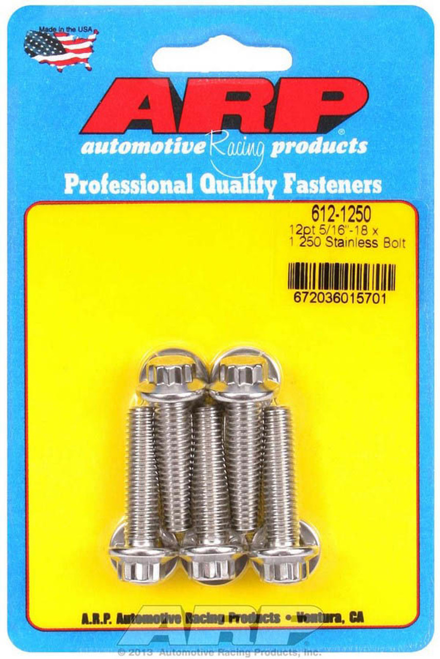 ARP 5/16 Inch -18 x 1.250 12pt SS Bolts (5/pkg) - 612-1250