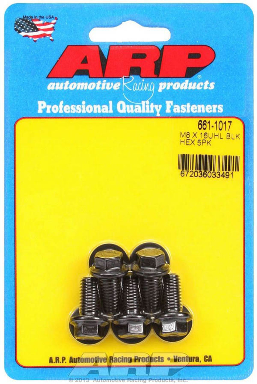 ARP M8 x 1.25 x 16 Hex Black Oxide Bolts (5/pkg) - 661-1017