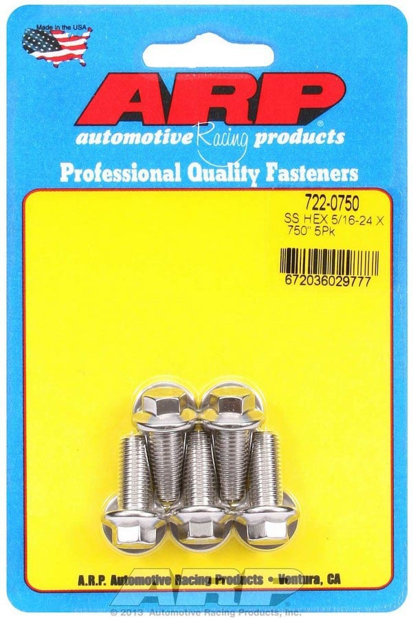 ARP 5/16 in.-24 RH Thread, 0.750 in Hex Head SS 300 Bolts - Set of 5 - 722-0750